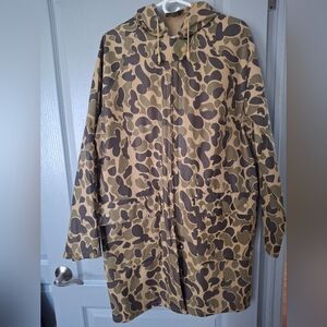Sterns Camouflage Mens Raincoat - Olive/Brown Hooded Shell. Mens L. Oversized